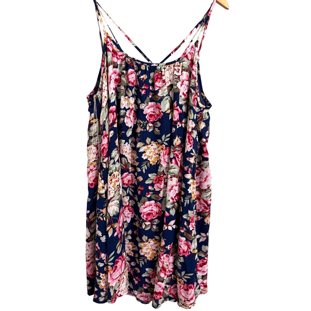 Kori America Women's Navy Floral Crisscross Strap Summer Mini Dress Size XL‎